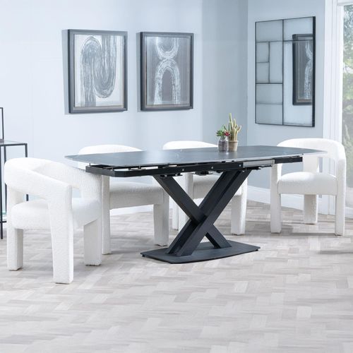 Arctic Black Ceramic Swivel Top Extending Dining Set - Kiefer Cream Boucle Fabric Dining Chair