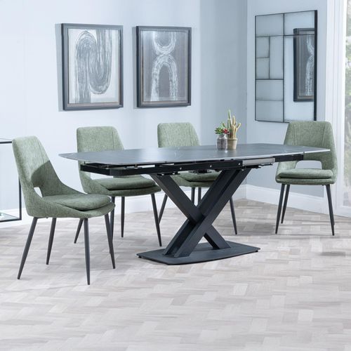 Arctic Black Ceramic Swivel Top Extending Dining Set - Peyton Green Fabric Dining Chair