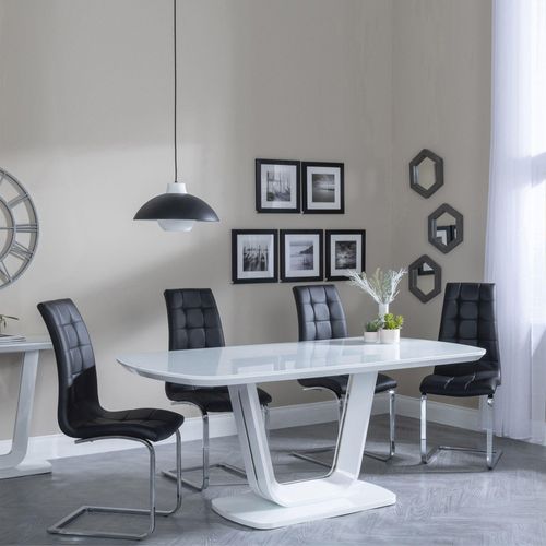 Athos White Glass Dining Set - Jamison Black Faux Leather Dining Chair
