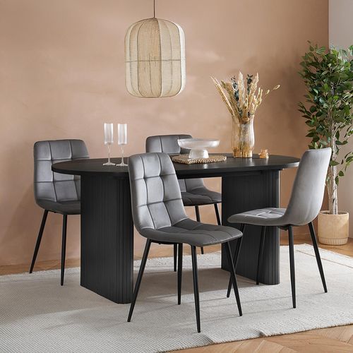 Axel Oval Dining Set - 6 Seater - 160cm - Black Fluted - with 4 Chairs