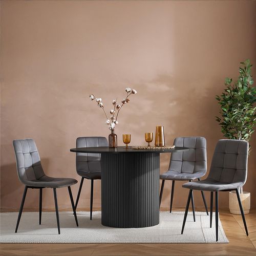 Axel Round Dining Set - 4 Seater - 120cm - Black Fluted - with 4 Chairs