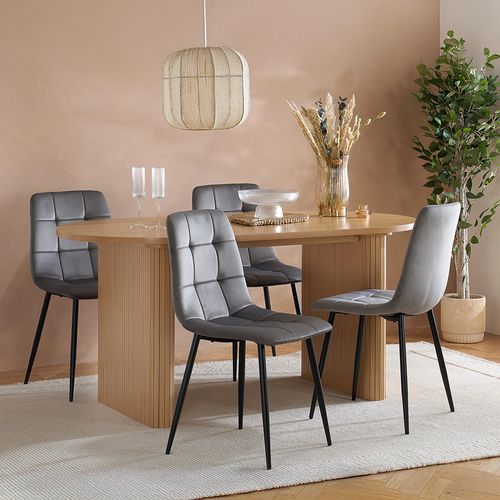 Axel Oval Dining Set - 6 Seater - 160cm - Oak Fluted - with 4 Chairs