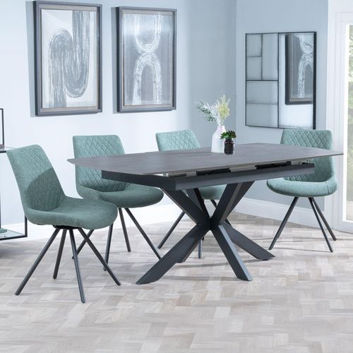 Bari Grey Ceramic Extending Dining Set - Boden Green Fabric Swivel Dining Chair