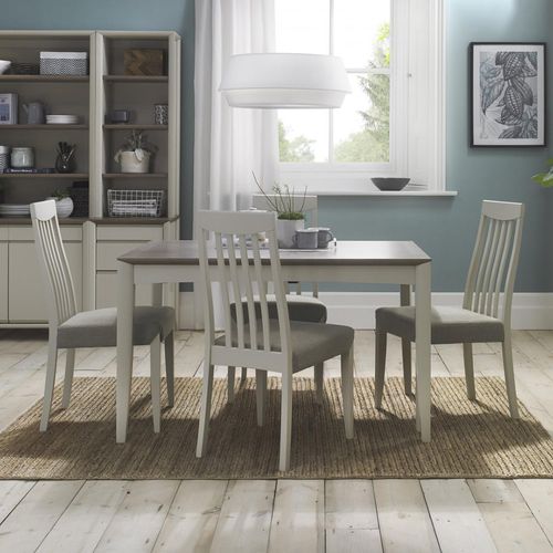 Bergen Grey Washed Oak Extending Dining Table Set - 4-6 Seater - 80cm-115cm - 4 Slatted Back Titanium Fabric Chairs