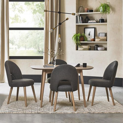 Dansk Scandi Oak Dining Table Set - 4 Seater - 4 Cold Steel Fabric Upholstered Chairs