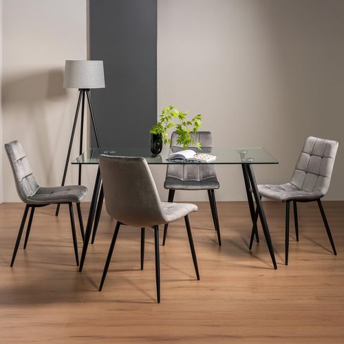 Martini Glass Dining Table Set - 6 Seater - 140cm - 4 Mondrian Grey Velvet Chairs