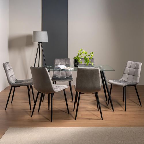 Martini Glass Dining Table Set - 6 Seater - 140cm - 6 Mondrian Grey Velvet Chairs