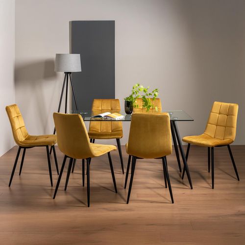 Martini Glass Dining Table Set - 6 Seater - 140cm - 6 Mondrian Mustard Velvet Chairs