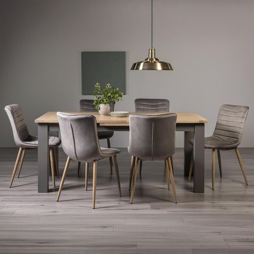 Oakham Scandi Oak Extending Dining Table Set - 6-8 Seater - 180cm-225cm - 6 Eriksen Grey Velvet Chairs