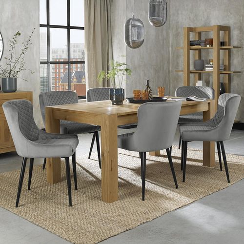 Turin Light Oak Extending Dining Table Set - 6-8 Seater - 165cm-225cm - 6 Cezanne Grey Velvet Chairs - Black Legs