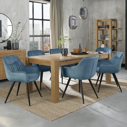 Turin Light Oak Large Extending Dining Table Set - 8 Seater - 165cm-225cm - 6 Dali Petrol Blue Velvet Chairs
