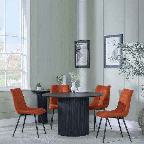 Bern Fluted Black 4 Seater Round Dining Set - 4 Corona Orange Fabric Chairs