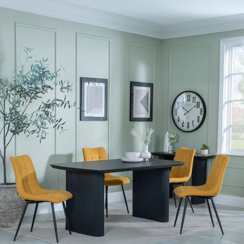 Bern Fluted Black Dining Set - Corona Yellow Fabric Chairs