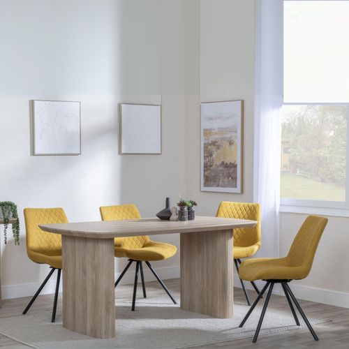 Bern Fluted Oak Effect Dining Set - Boden Yellow Fabric Swivel Dining Chair