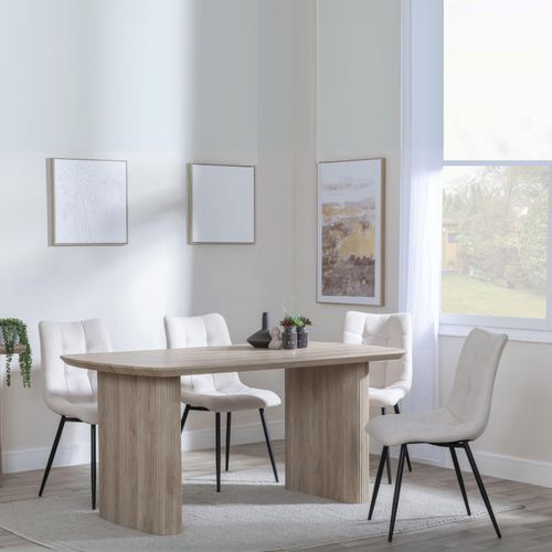 Bern Fluted Oak Effect Dining Set - Corona Beige Fabric Chairs