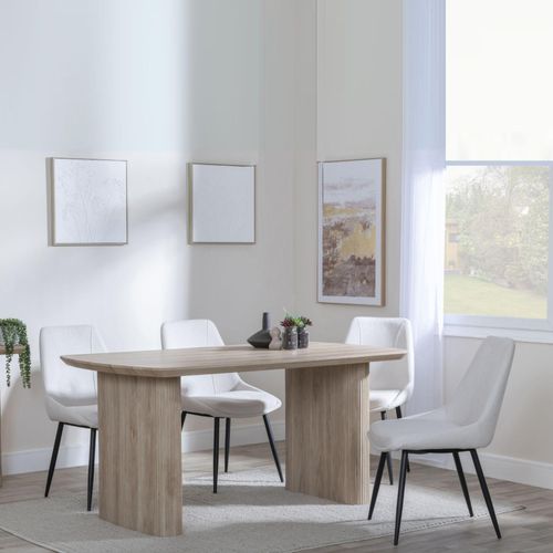 Bern Fluted Oak Effect Dining Set - Darwin Cream Fabric Dining Chair