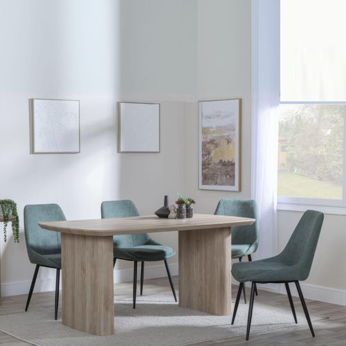 Bern Fluted Oak Effect Dining Set - Darwin Green Fabric Dining Chair