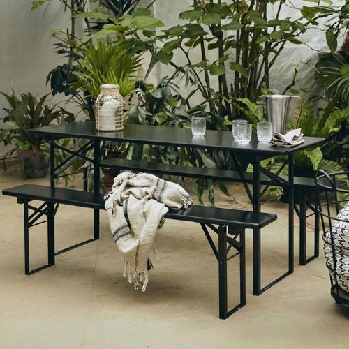 Black Large Dining Table with 2 Bench