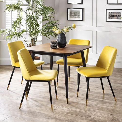 Findlay Dining Set - Walnut - 4 Seater - 90cm - Square - 4 Delaunay Yellow Chairs