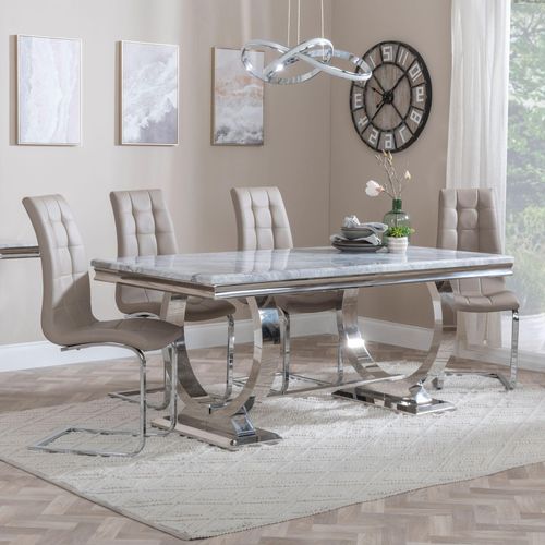 Glacier Grey Marble and Chrome Dining Set - Jamison Beige Faux Leather Dining Chair