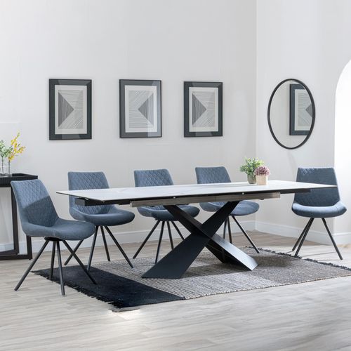 Hayden White Ceramic Extending Dining Set - Boden Dark Grey Fabric Swivel Dining Chair