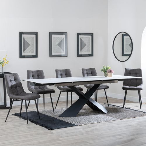 Hayden White Ceramic Extending Dining Set - Corona Grey Fabric Dining Chair