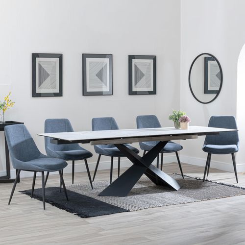 Hayden White Ceramic Extending Dining Set - Darwin Dark Grey Fabric Dining Chair