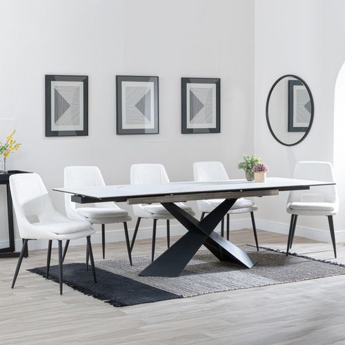 Hayden White Ceramic Extending Dining Set - Peyton Cream Fabric Dining Chair