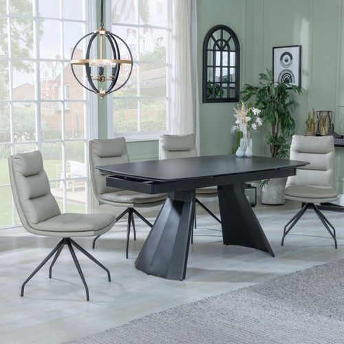 Kinston Black Ceramic Extending Dining Set - Diego Beige Leather Swivel Dining Chair