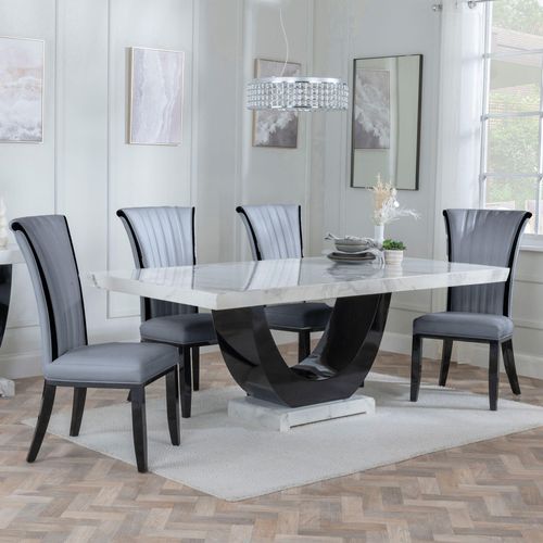 Madrid White Marble Dining Set - Cadiz Grey Leather Dining Chair
