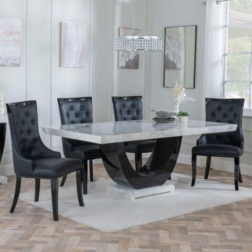 Madrid White Marble Dining Set - Carmela Cream Leather Dining Chair