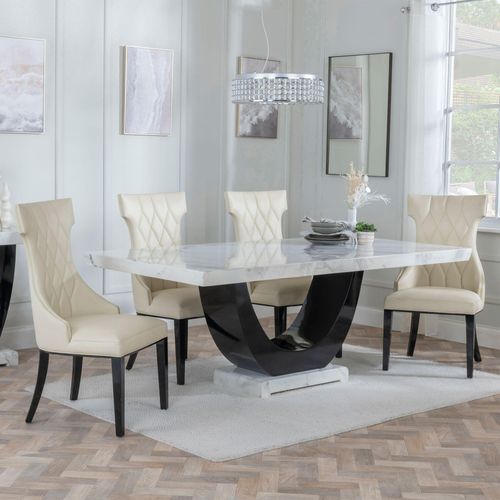 Madrid White Marble Dining Set - Mimi Cream Leather Dining Chair