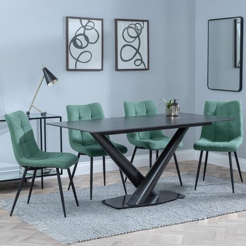 Maldon Black Ceramic Dining Set - Corona Green Fabric Dining Chair