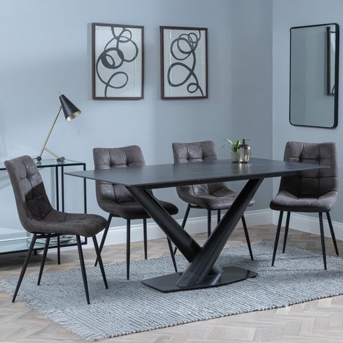 Maldon Black Ceramic Dining Set - Corona Grey Fabric Dining Chair