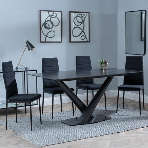 Maldon Black Ceramic Dining Set - Lido Black Fabric Dining Chair with Black Legs