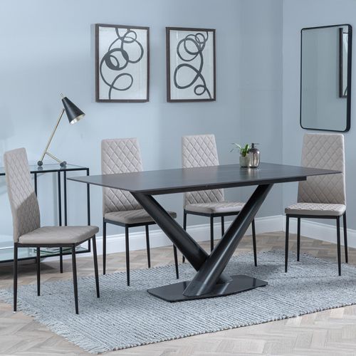 Maldon Black Ceramic Dining Set - Metro Beige Leather Dining Chair with Black Legs