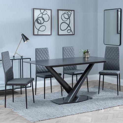 Maldon Black Ceramic Dining Set - Metro Grey Leather Dining Chair with Black Legs