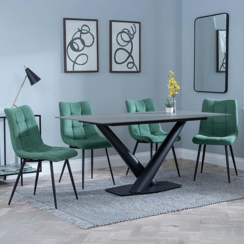 Maldon Grey Ceramic Dining Set - Corona Green Fabric Dining Chair