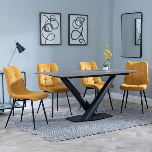 Maldon Grey Ceramic Dining Set - Corona Yellow Fabric Dining Chair