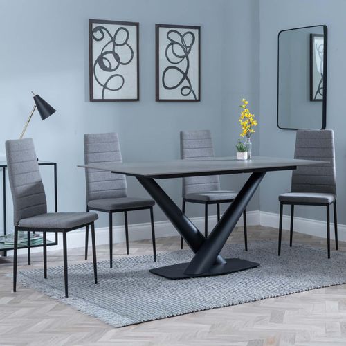 Maldon Grey Ceramic Dining Set - Lido Dark Grey Fabric Dining Chair with Black Legs