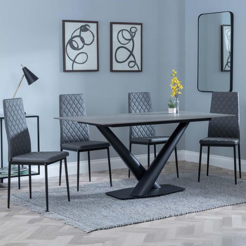 Maldon Grey Ceramic Dining Set - Metro Grey Leather Dining Chair with Black Legs