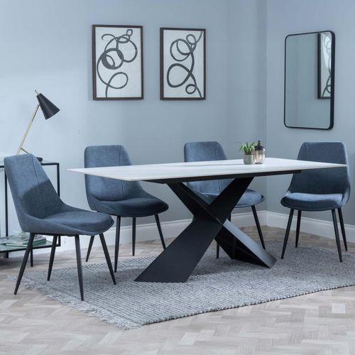 Merlin White Ceramic Dining Set - Darwin Dark Grey Fabric Dining Chair
