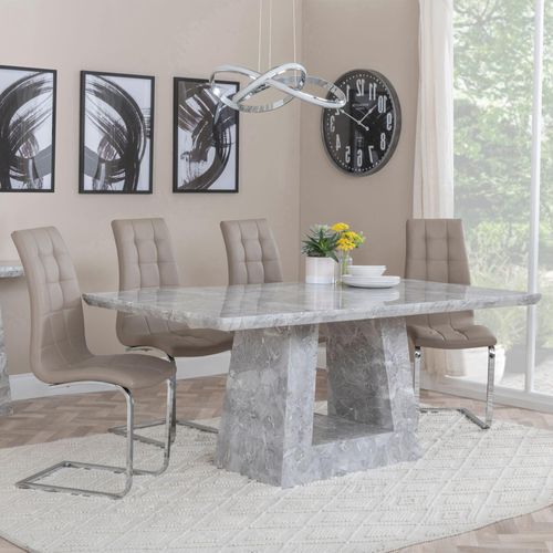 Milan Grey Marble Dining Set - Jamison Beige Faux Leather Dining Chair