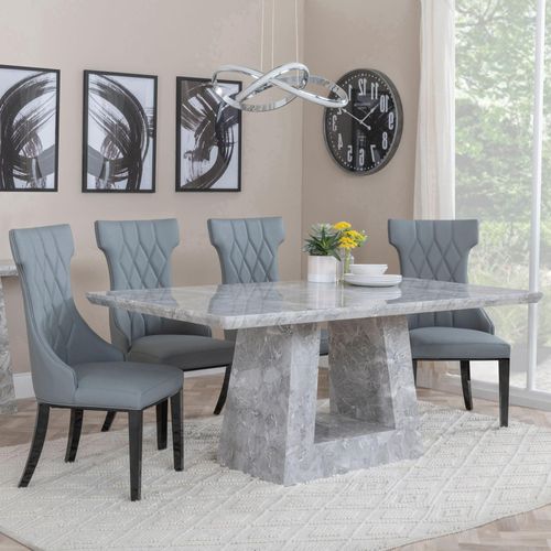 Milan Grey Marble Dining Set - Mimi Grey Leather Dining Chair