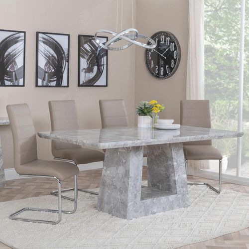 Milan Grey Marble Dining Set - Roma Beige Faux Leather Dining Chair