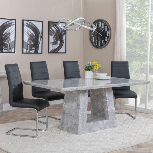 Milan Grey Marble Dining Set - Roma Black Faux Leather Dining Chair