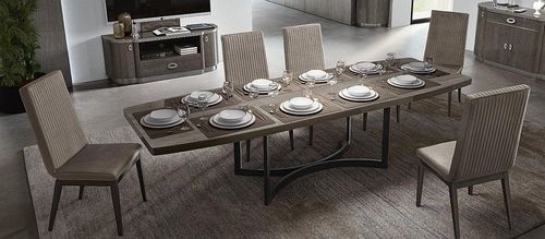 Armonia Dining Set - 8 Seater - 200cm - Silver Birch - with Flute Fabric Chair
