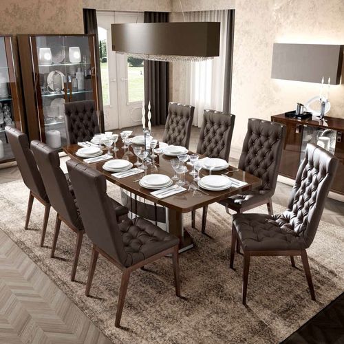 Roma Dining Set - Butterfly Extending - Walnut - with Capitonne Leather Chairs - Variant Available