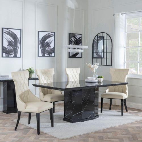Naples Black Marble Dining Set - Mimi Cream Leather Dining Chair