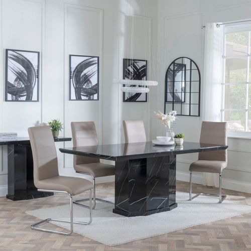 Naples Black Marble Dining Set - Roma Beige Faux Leather Dining Chair